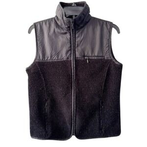 GAP Womens Black Fleece Vest‎ Nylon Upper Sleeveless Full Zip Casual S